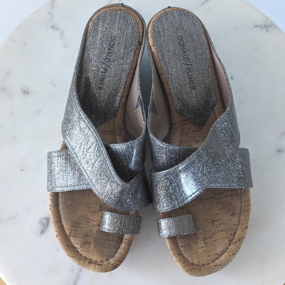 Donald J. Pliner Silver Glitter Leather Toe Wrap Wedges - Picture 2 of 10